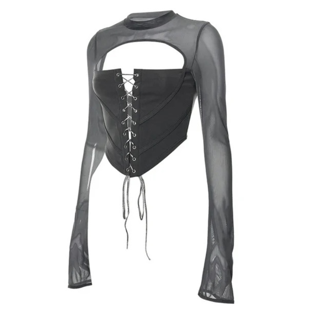 Lace Up Corset Long Sleeve Top